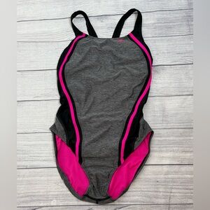 Speedo One-Piece Swimsuit Women's M Gray Pink Athletic HydroBra